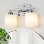 Stainless Steel Milk Glass Bathroom Vanity Light Over Mirror, 3 Light Brushed Gold Bathroom Light Fixtures with Frosted Glass, Modern Vanity Lighting Wall Mount - Grand Goldman