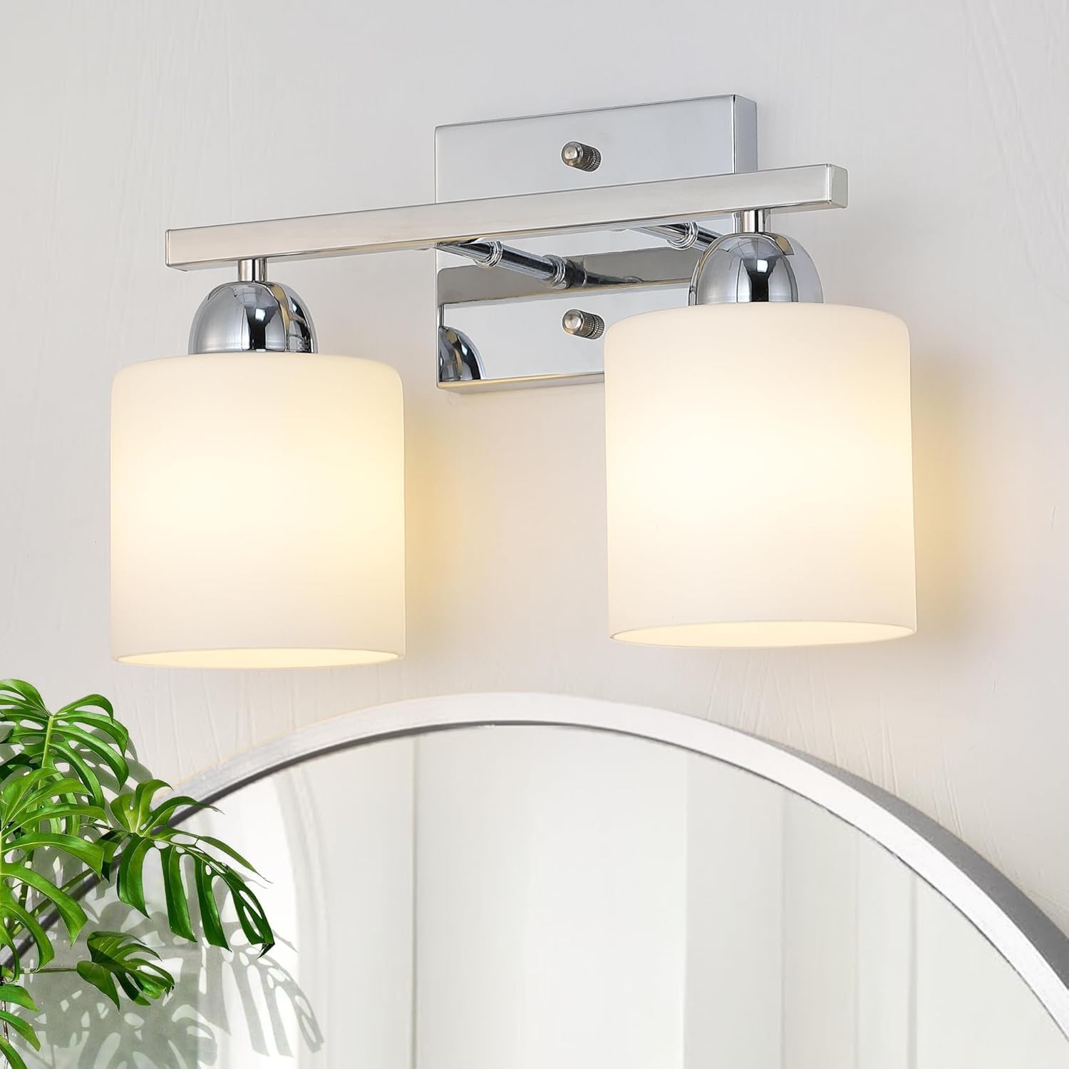 Stainless Steel Milk Glass Bathroom Vanity Light Over Mirror, 3 Light Brushed Gold Bathroom Light Fixtures with Frosted Glass, Modern Vanity Lighting Wall Mount - Grand Goldman