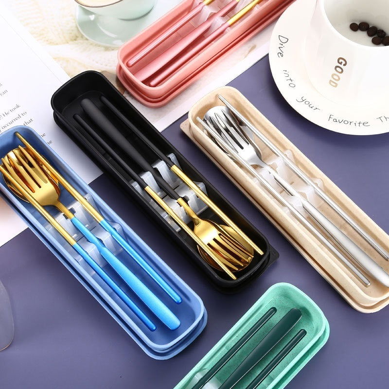 Stainless Steel Portable Tableware Student Spoon Fork Including Chopsticks Storage Set - Grand Goldman