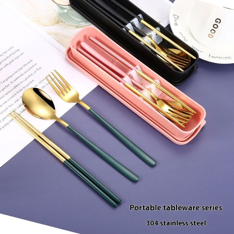 Stainless Steel Portable Tableware Student Spoon Fork Including Chopsticks Storage Set - Grand Goldman