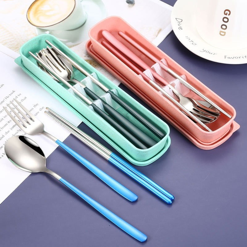 Stainless Steel Portable Tableware Student Spoon Fork Including Chopsticks Storage Set - Grand Goldman