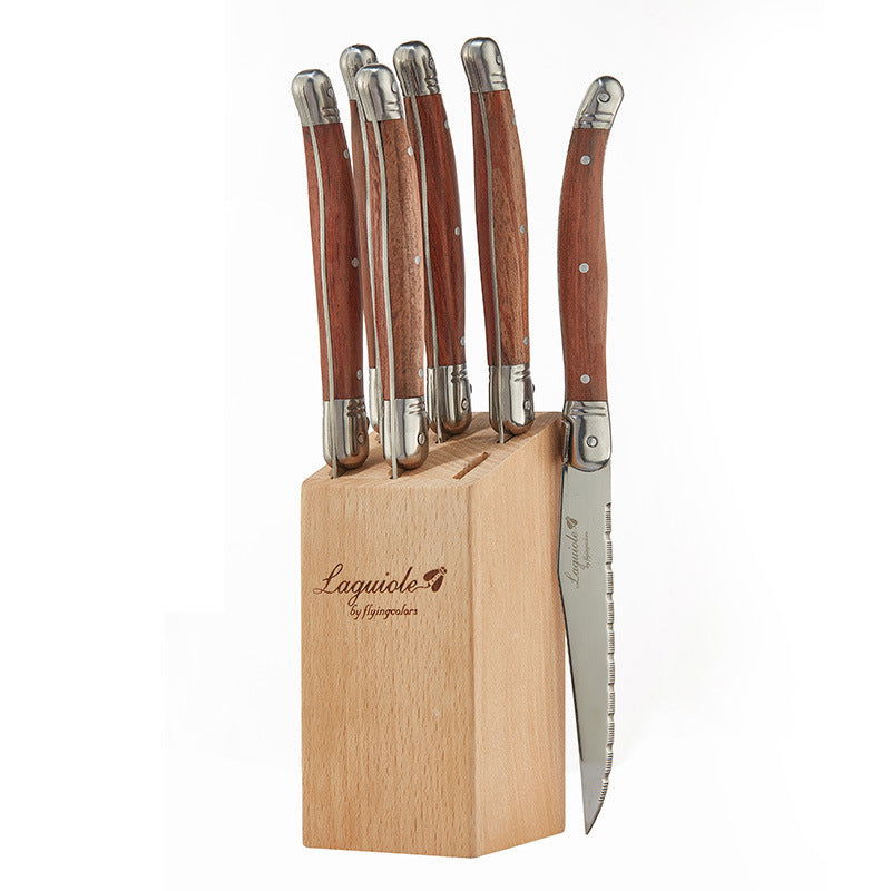 Stainless Steel Rosewood Wooden Handle Western Knife Steak Knife And Fork Set - Grand Goldman