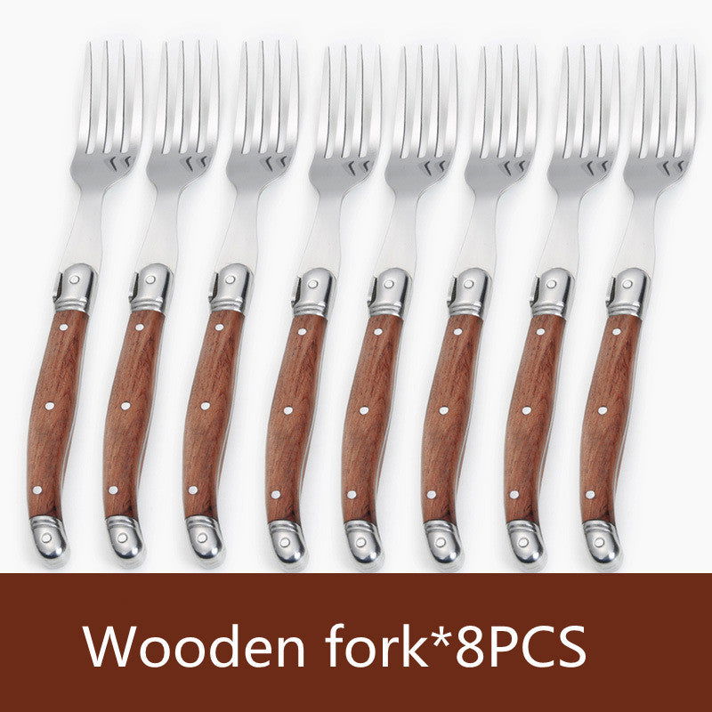 Stainless Steel Rosewood Wooden Handle Western Knife Steak Knife And Fork Set - Grand Goldman
