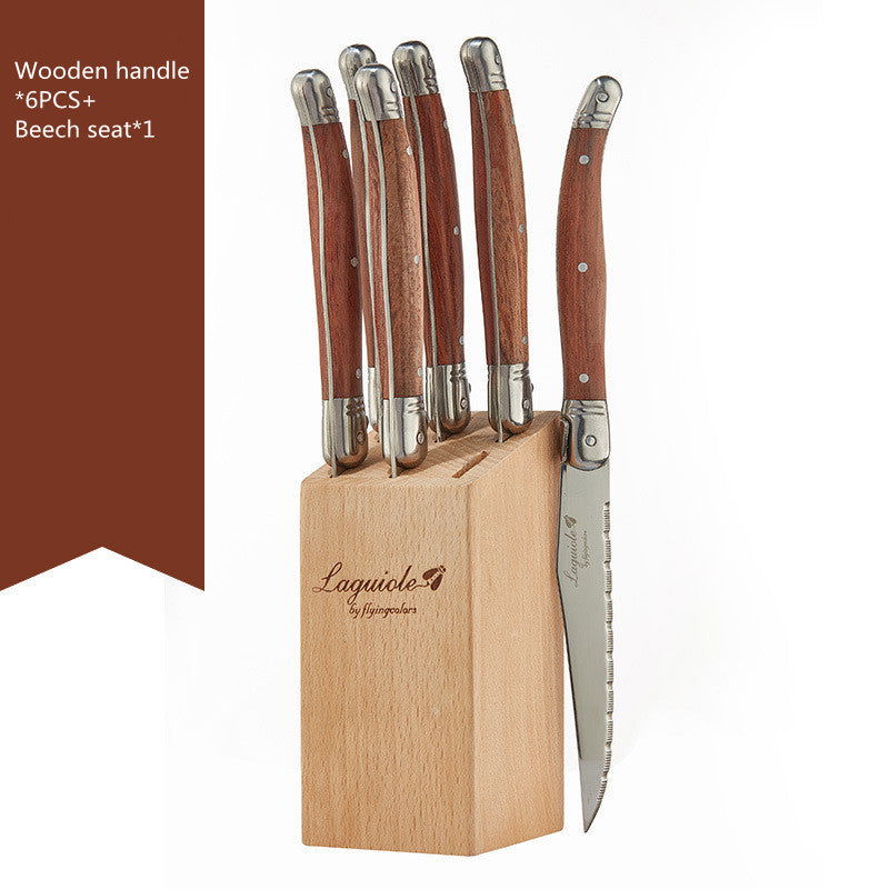 Stainless Steel Rosewood Wooden Handle Western Knife Steak Knife And Fork Set - Grand Goldman