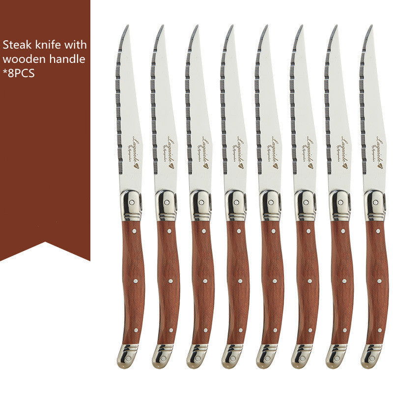 Stainless Steel Rosewood Wooden Handle Western Knife Steak Knife And Fork Set - Grand Goldman