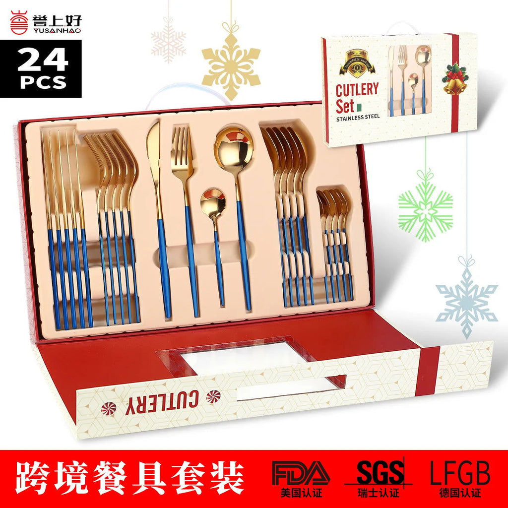 Stainless steel knife, fork, spoon, gold-plated and painted 24 piece tableware set - Grand Goldman