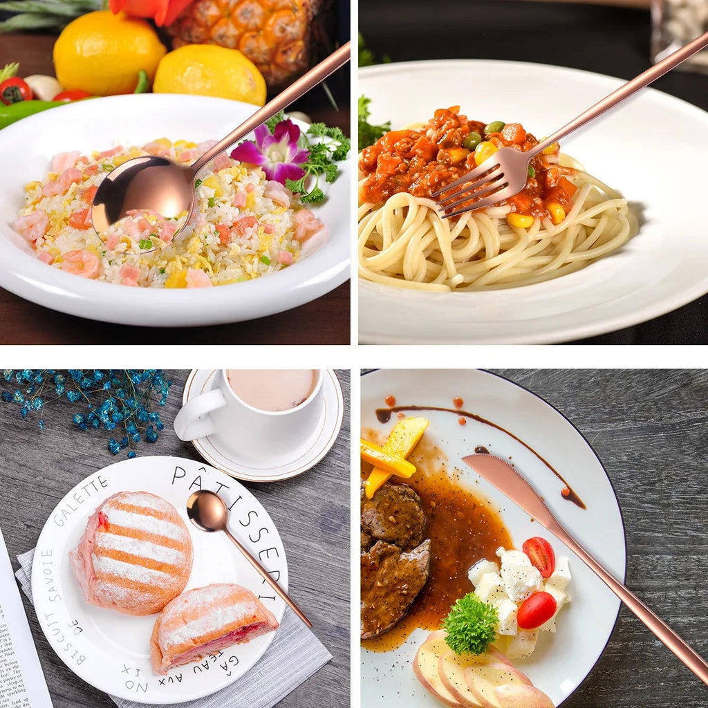 Stainless steel knife, fork, spoon, gold-plated and painted 24 piece tableware set - Grand Goldman