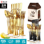 Stainless steel tableware 24 piece set, Western cuisine 4 main pieces, tableware gift box set - Grand Goldman