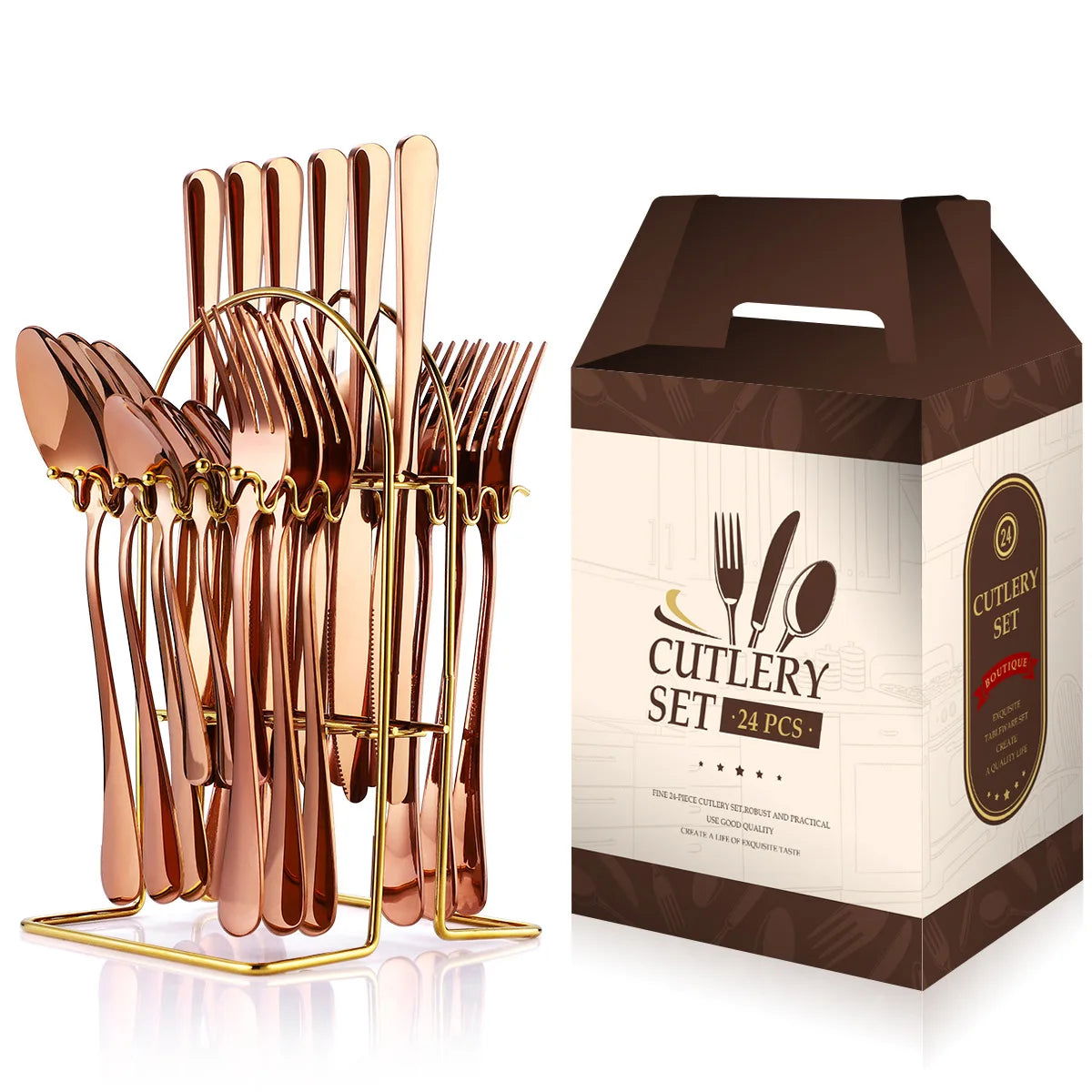 Stainless steel tableware 24 piece set, Western cuisine 4 main pieces, tableware gift box set - Grand Goldman