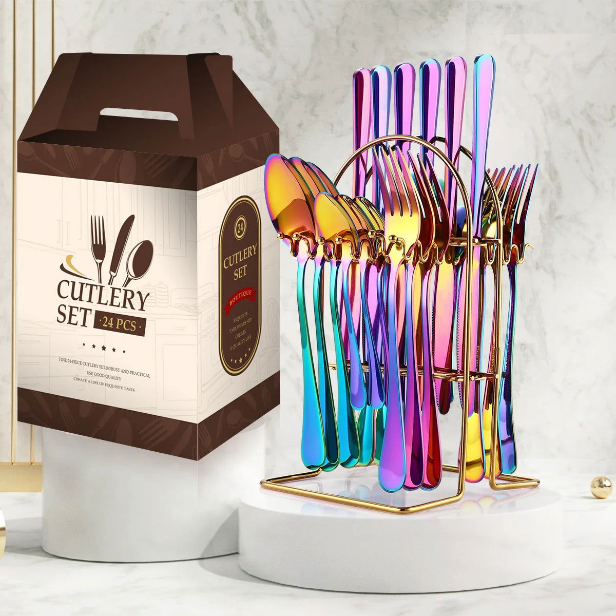 Stainless steel tableware 24 piece set, Western cuisine 4 main pieces, tableware gift box set - Grand Goldman