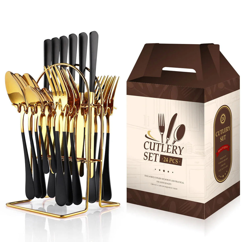 Stainless steel tableware 24 piece set, Western cuisine 4 main pieces, tableware gift box set - Grand Goldman