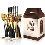 Stainless steel tableware 24 piece set, Western cuisine 4 main pieces, tableware gift box set - Grand Goldman