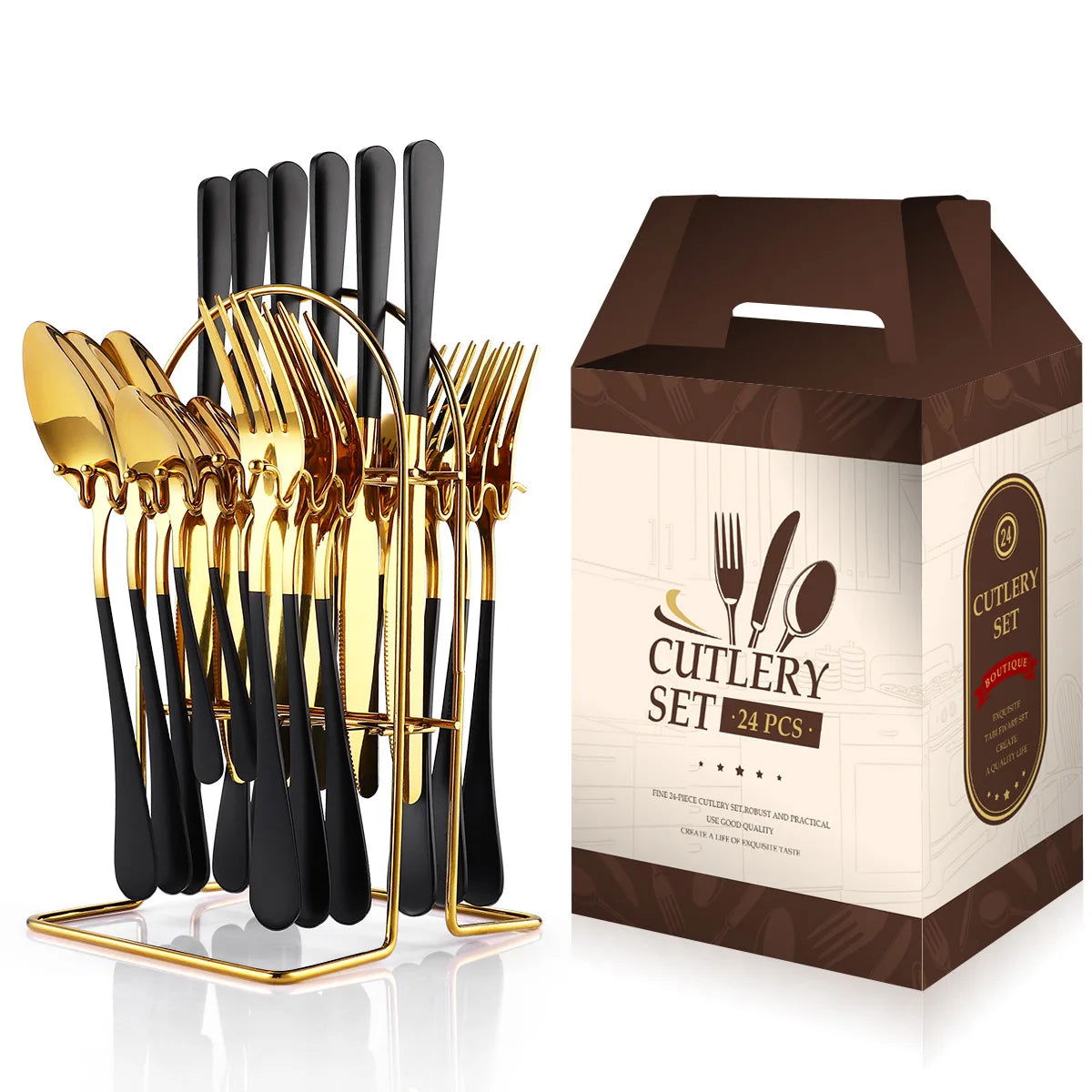 Stainless steel tableware 24 piece set, Western cuisine 4 main pieces, tableware gift box set - Grand Goldman