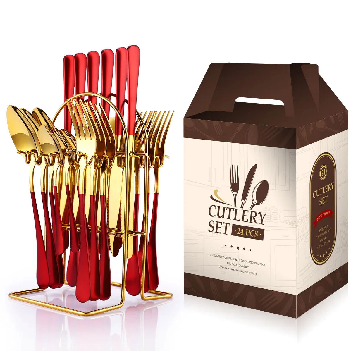 Stainless steel tableware 24 piece set, Western cuisine 4 main pieces, tableware gift box set - Grand Goldman