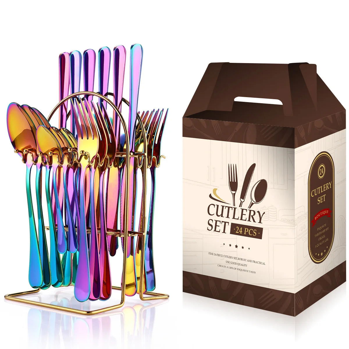 Stainless steel tableware 24 piece set, Western cuisine 4 main pieces, tableware gift box set - Grand Goldman