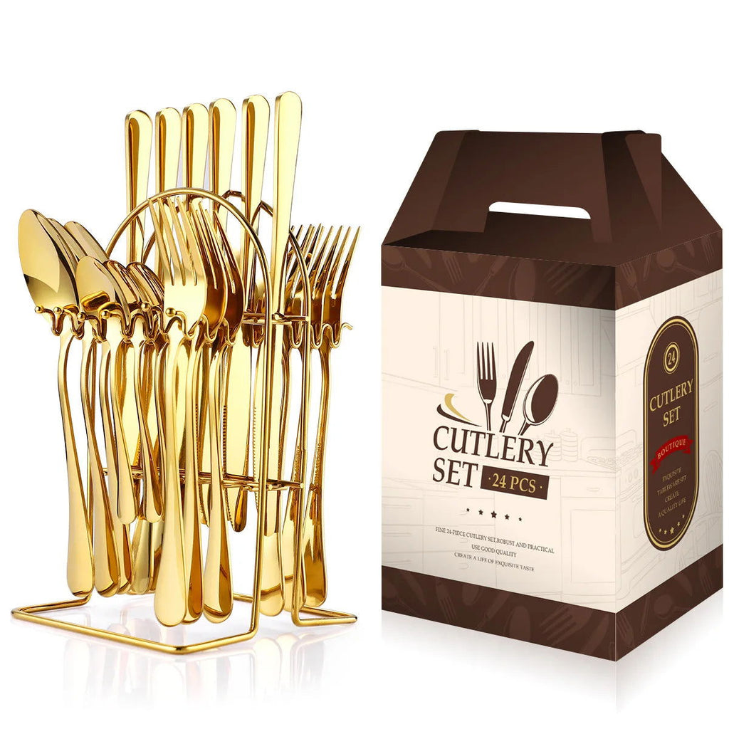 Stainless steel tableware 24 piece set, Western cuisine 4 main pieces, tableware gift box set - Grand Goldman