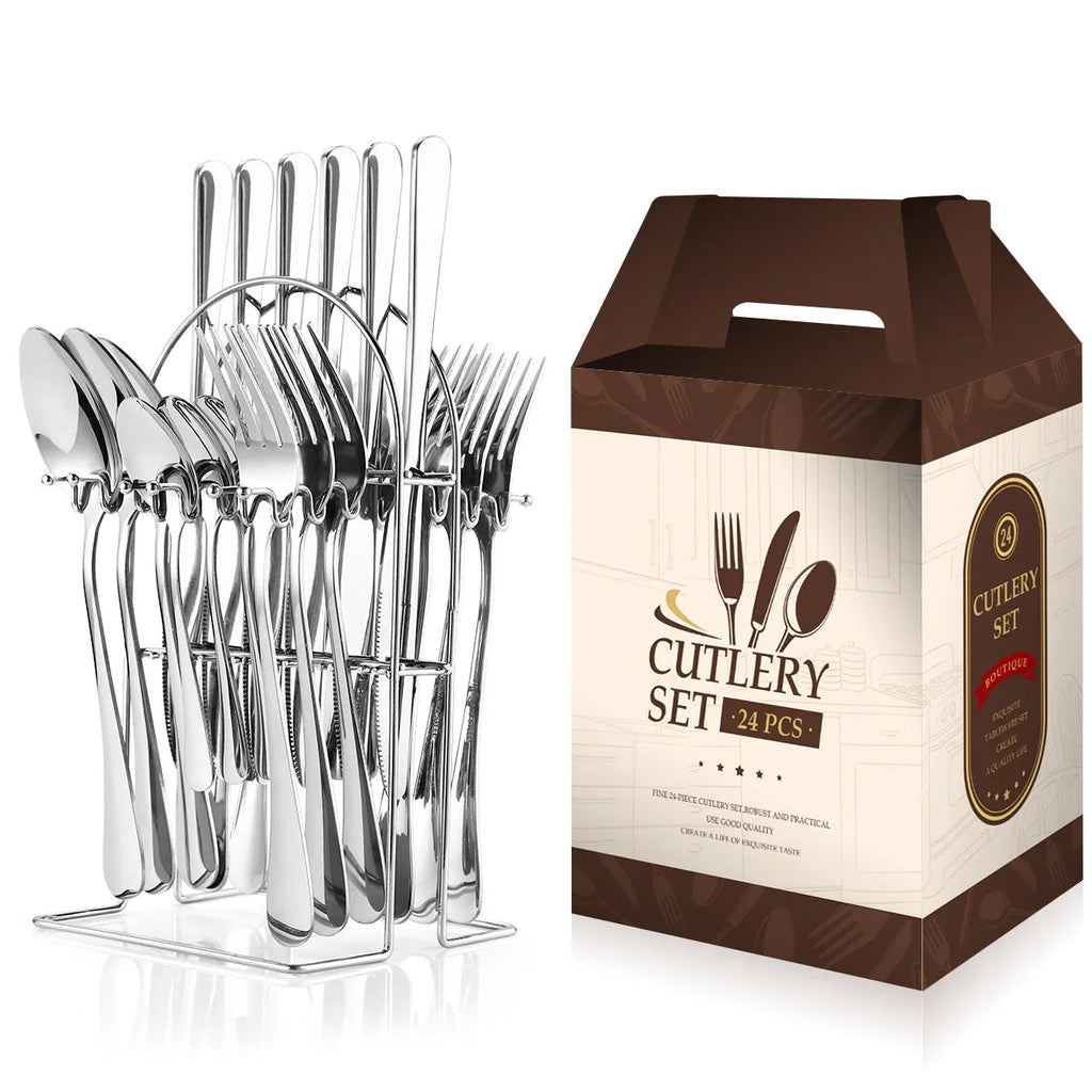 Stainless steel tableware 24 piece set, Western cuisine 4 main pieces, tableware gift box set - Grand Goldman