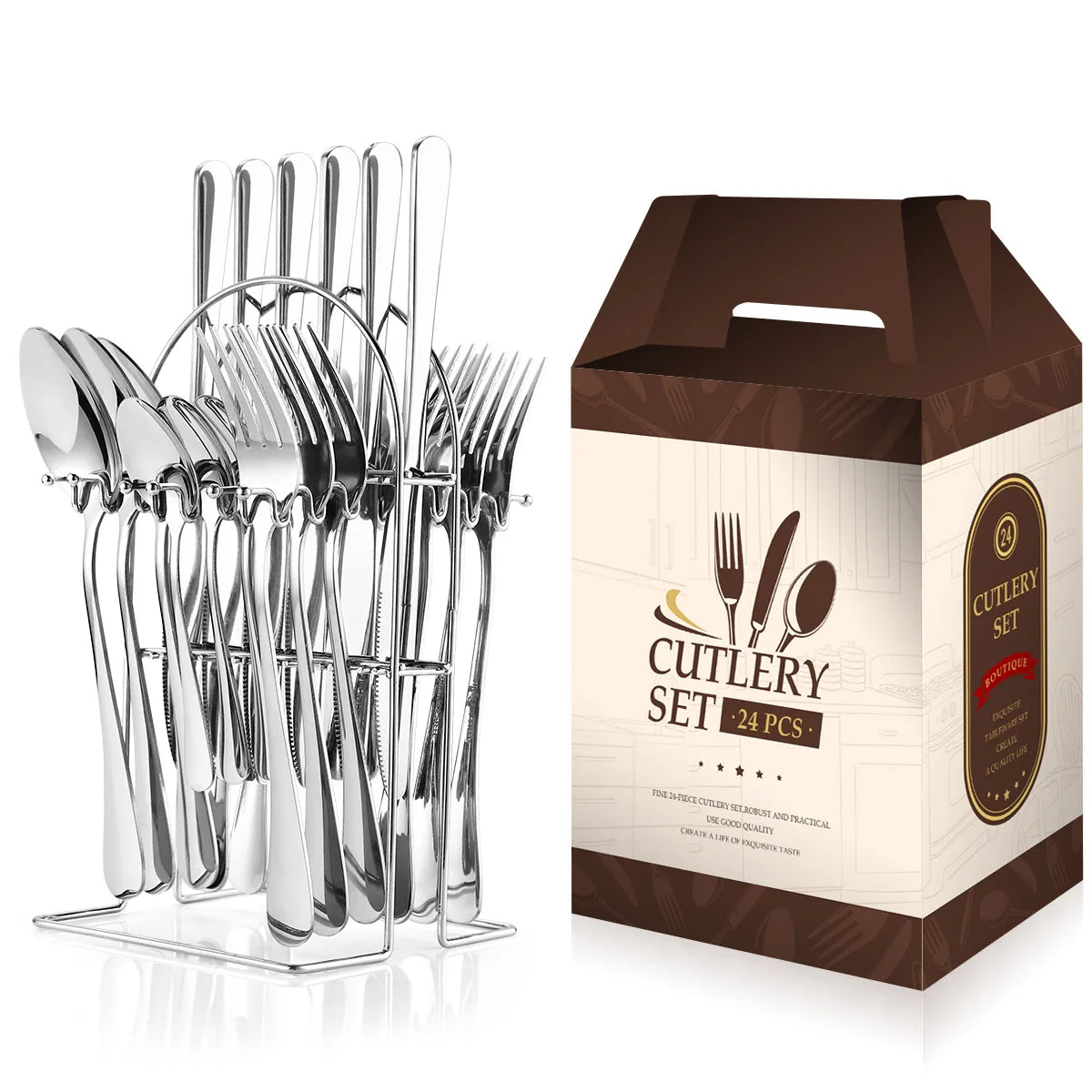 Stainless steel tableware 24 piece set, Western cuisine 4 main pieces, tableware gift box set - Grand Goldman