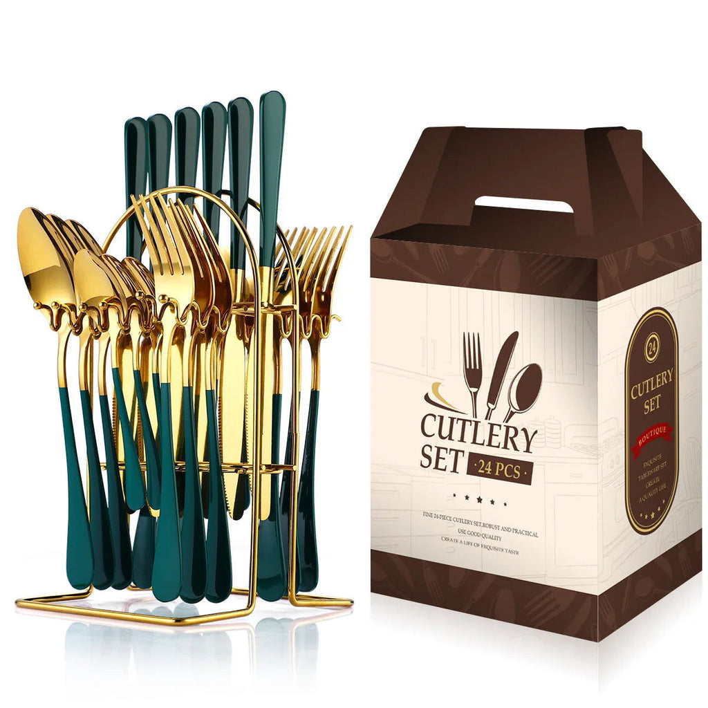 Stainless steel tableware 24 piece set, Western cuisine 4 main pieces, tableware gift box set - Grand Goldman