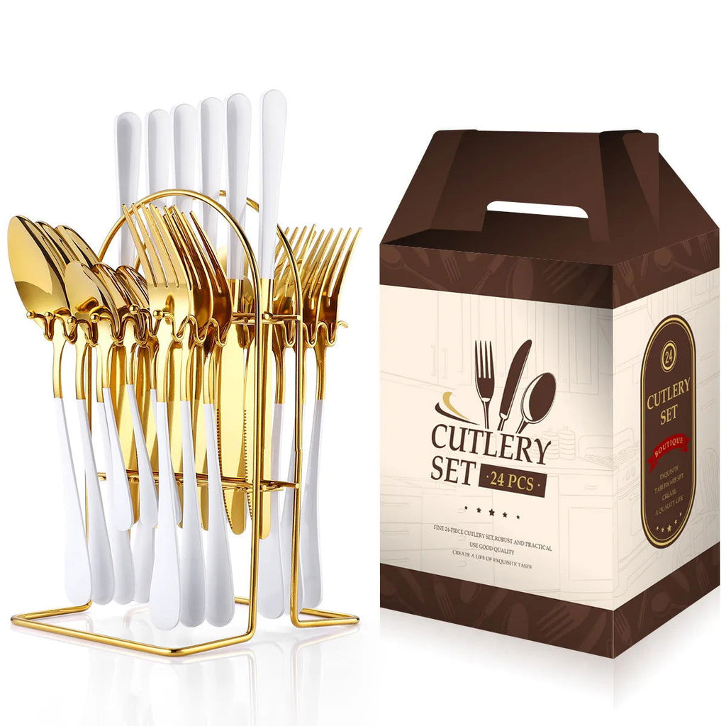 Stainless steel tableware 24 piece set, Western cuisine 4 main pieces, tableware gift box set - Grand Goldman