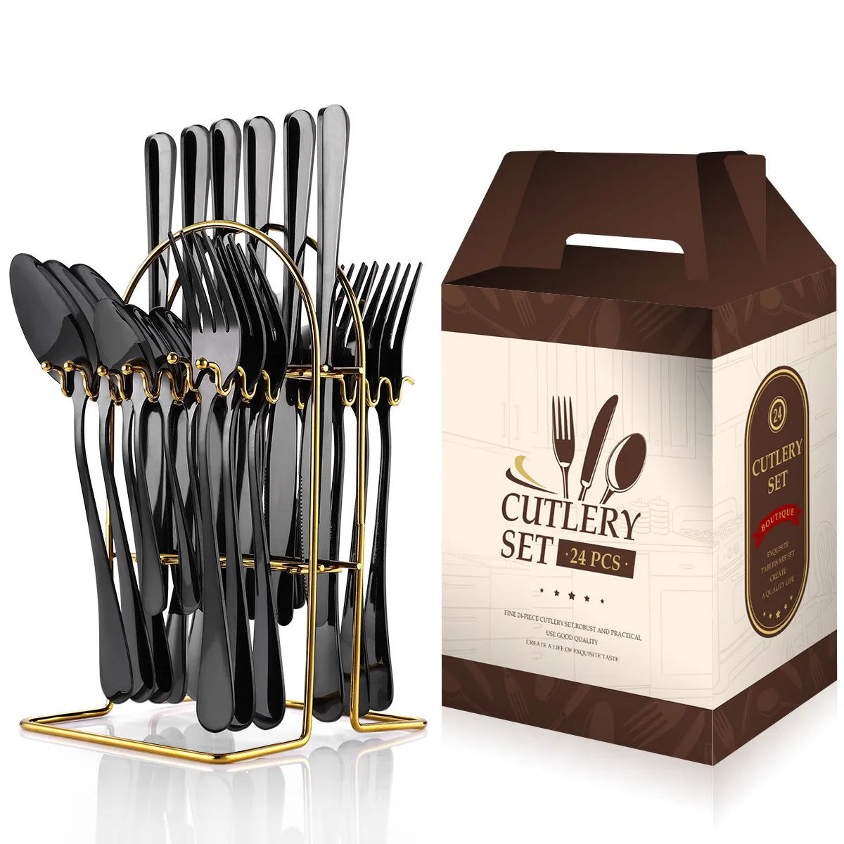 Stainless steel tableware 24 piece set, Western cuisine 4 main pieces, tableware gift box set - Grand Goldman