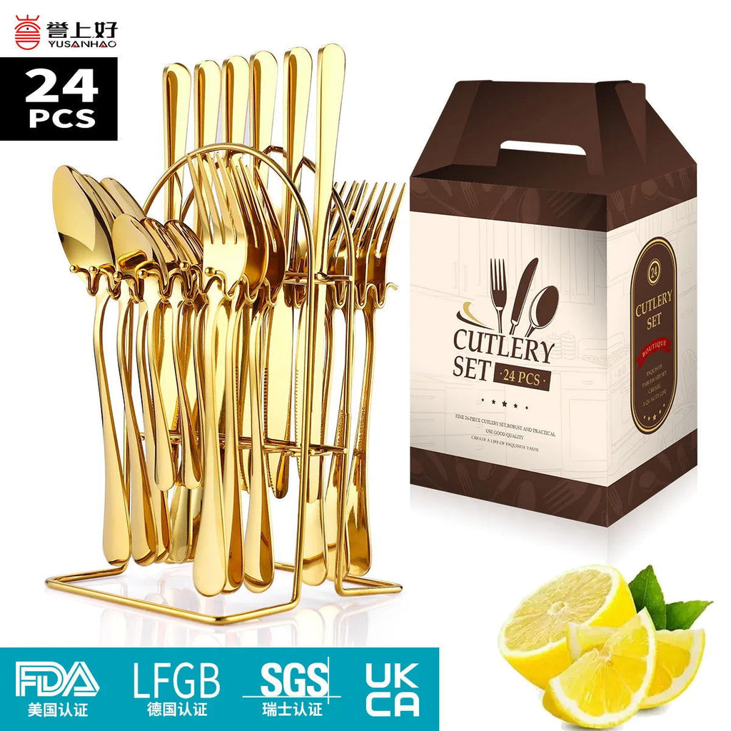 Stainless steel tableware 24 piece set, Western cuisine 4 main pieces, tableware gift box set - Grand Goldman