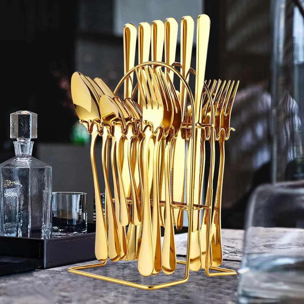 Stainless steel tableware 24 piece set, Western cuisine 4 main pieces, tableware gift box set - Grand Goldman