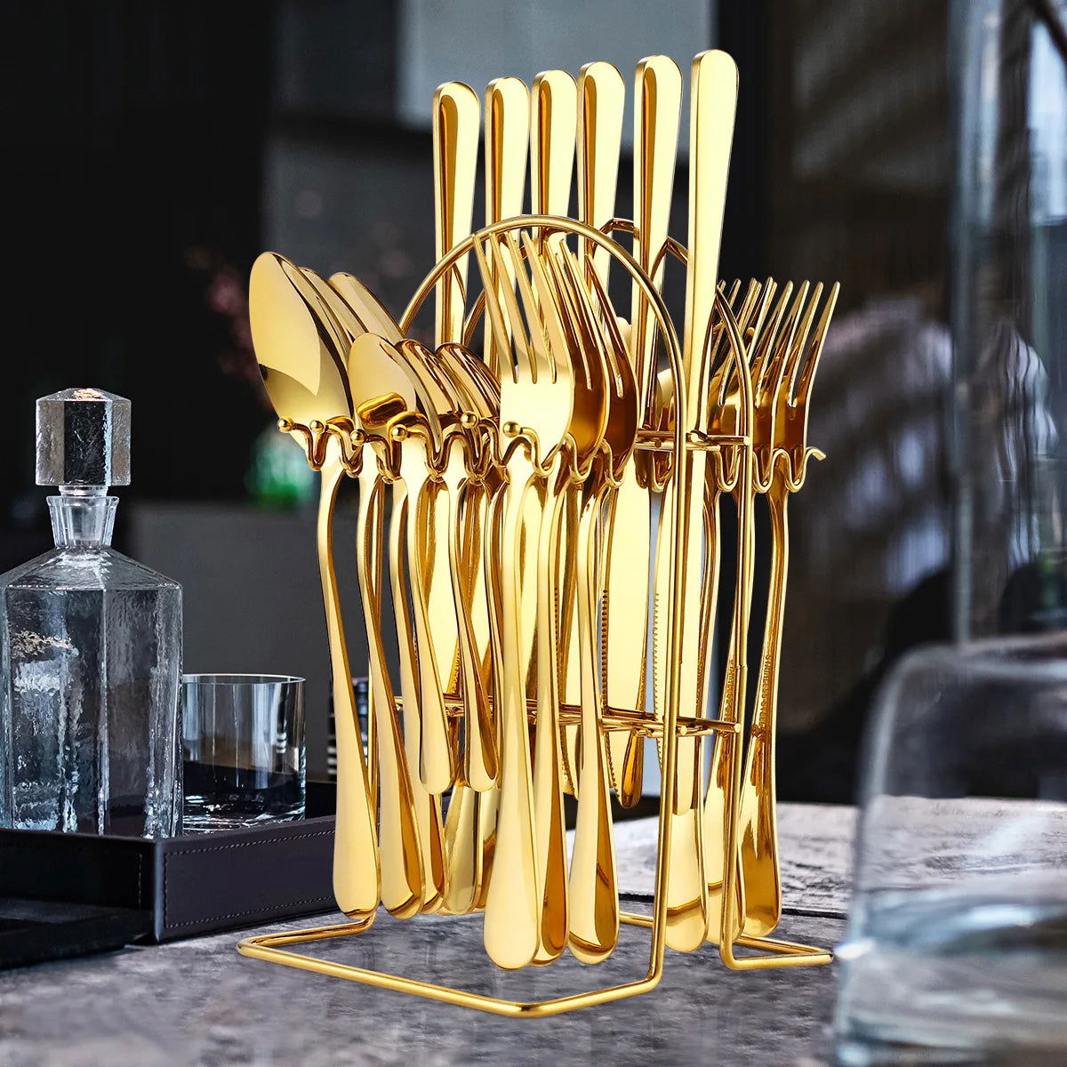 Stainless steel tableware 24 piece set, Western cuisine 4 main pieces, tableware gift box set - Grand Goldman