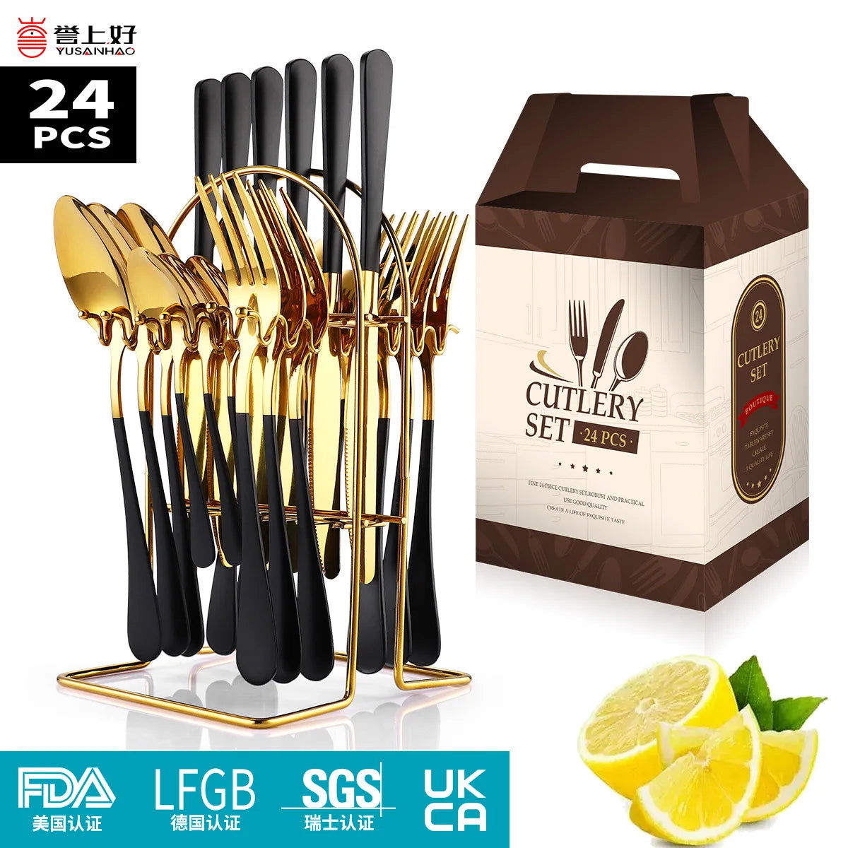 Stainless steel tableware 24 piece set, Western cuisine 4 main pieces, tableware gift box set - Grand Goldman