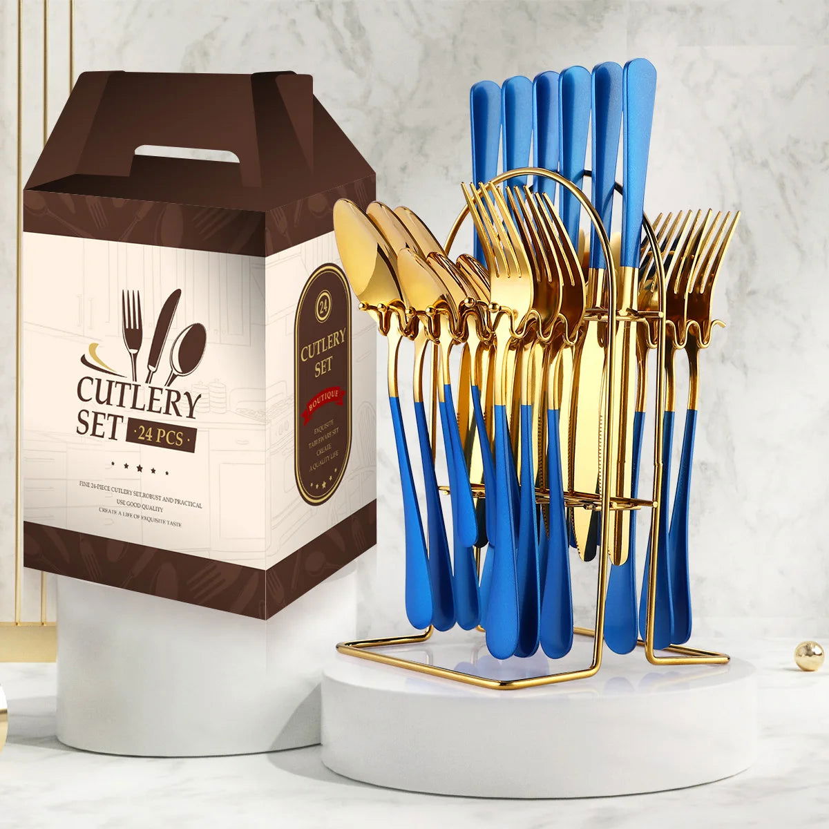 Stainless steel tableware 24 piece set, Western cuisine 4 main pieces, tableware gift box set - Grand Goldman
