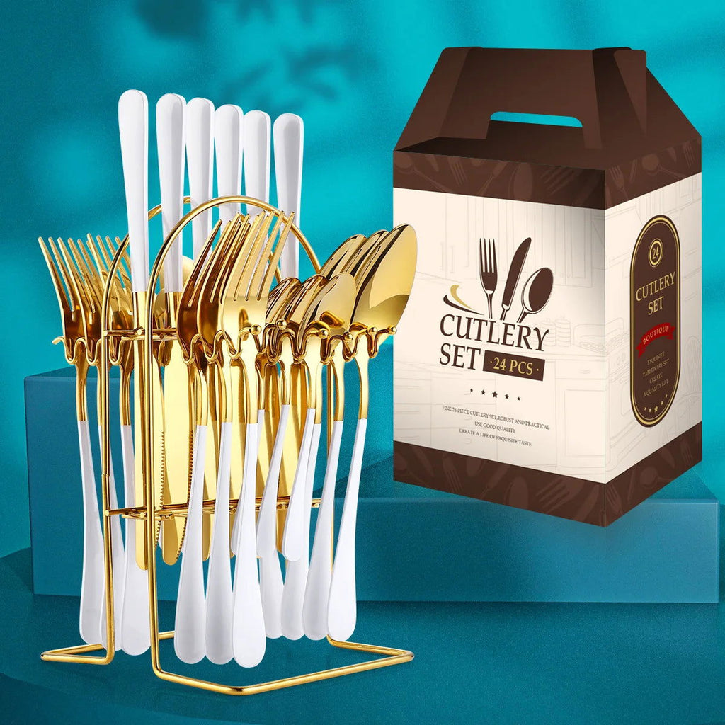 Stainless steel tableware 24 piece set, Western cuisine 4 main pieces, tableware gift box set - Grand Goldman