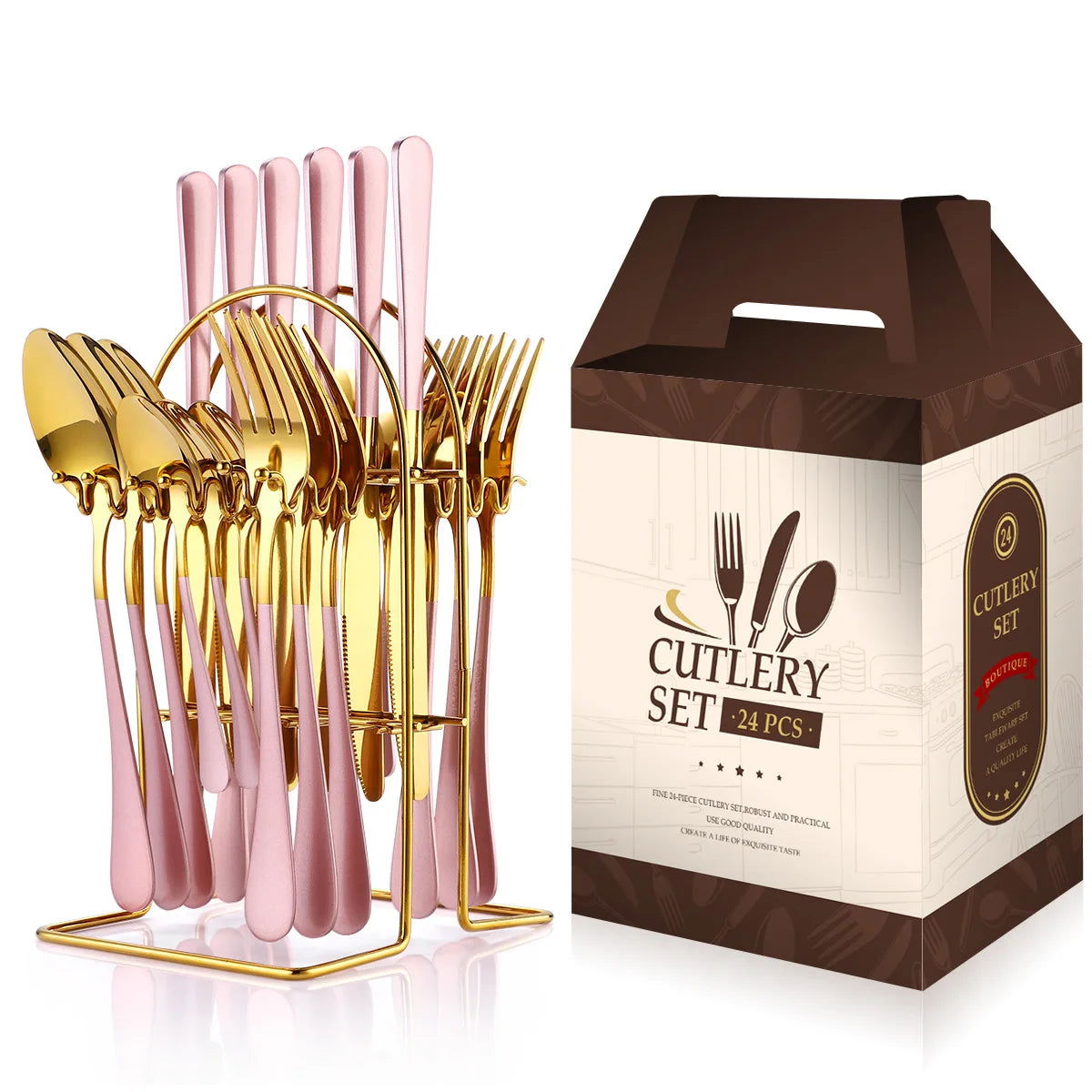 Stainless steel tableware 24 piece set, Western cuisine 4 main pieces, tableware gift box set - Grand Goldman
