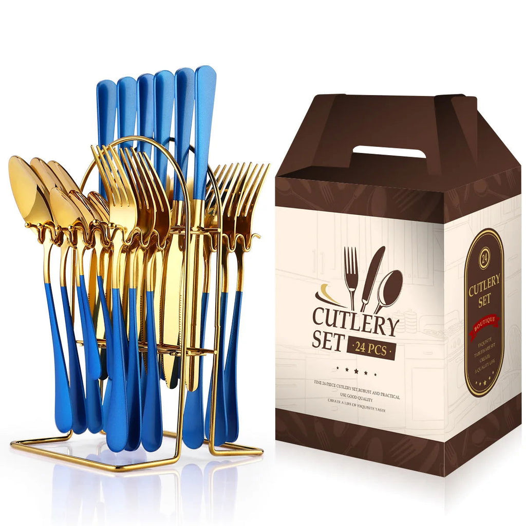 Stainless steel tableware 24 piece set, Western cuisine 4 main pieces, tableware gift box set - Grand Goldman