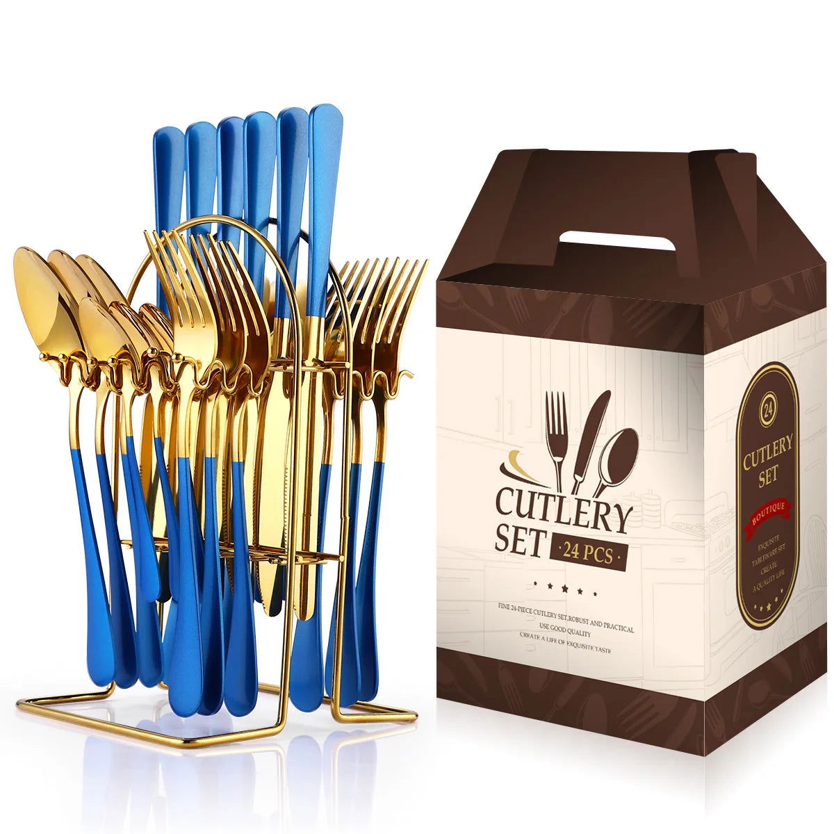 Stainless steel tableware 24 piece set, Western cuisine 4 main pieces, tableware gift box set - Grand Goldman