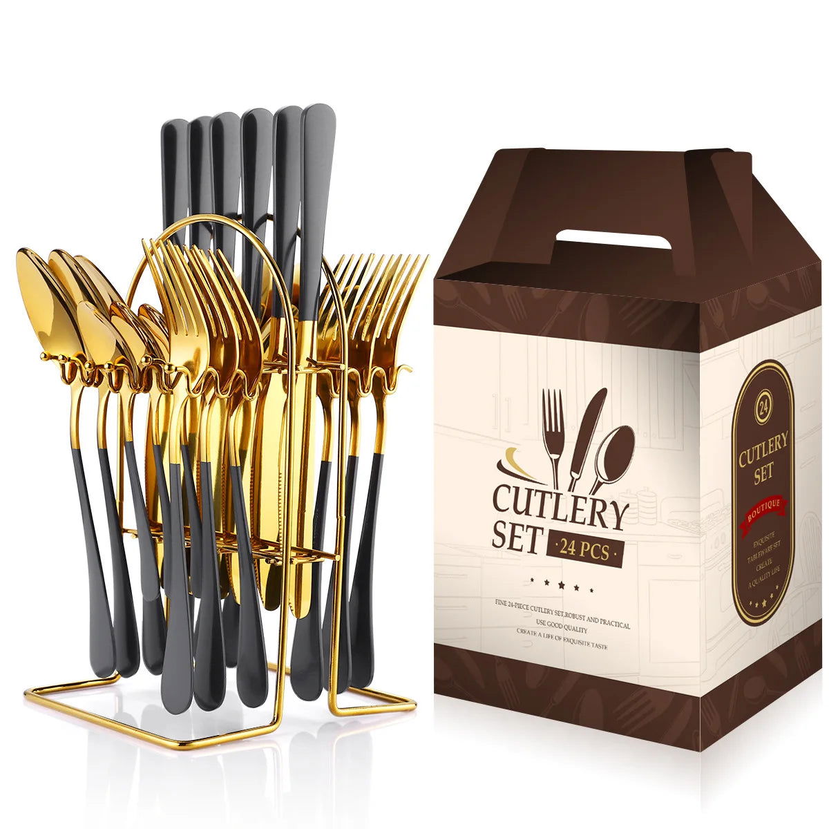 Stainless steel tableware 24 piece set, Western cuisine 4 main pieces, tableware gift box set - Grand Goldman