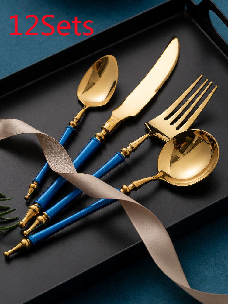 Steak Golden Knife Fork And Spoon Three-piece Set - Grand Goldman