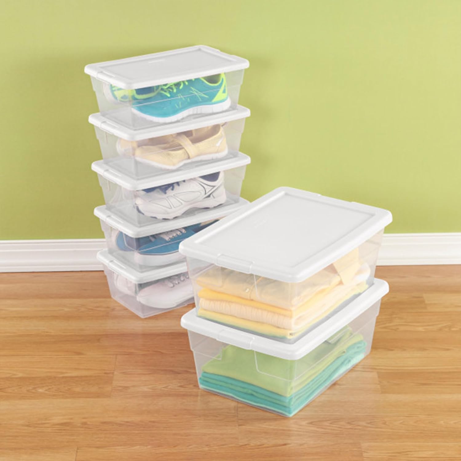 Sterilite 12-Pack Stackable Storage Bin with Lid, Clear Plastic Design, 6 Quart - Grand Goldman