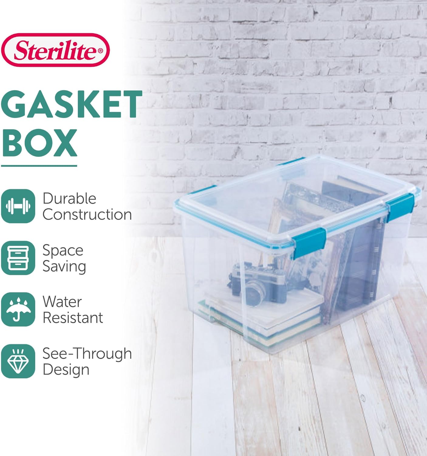 Sterilite 4 Pack Gasket Box, Stackable Storage Bin with Latching Lid, 54 Quart - Grand Goldman
