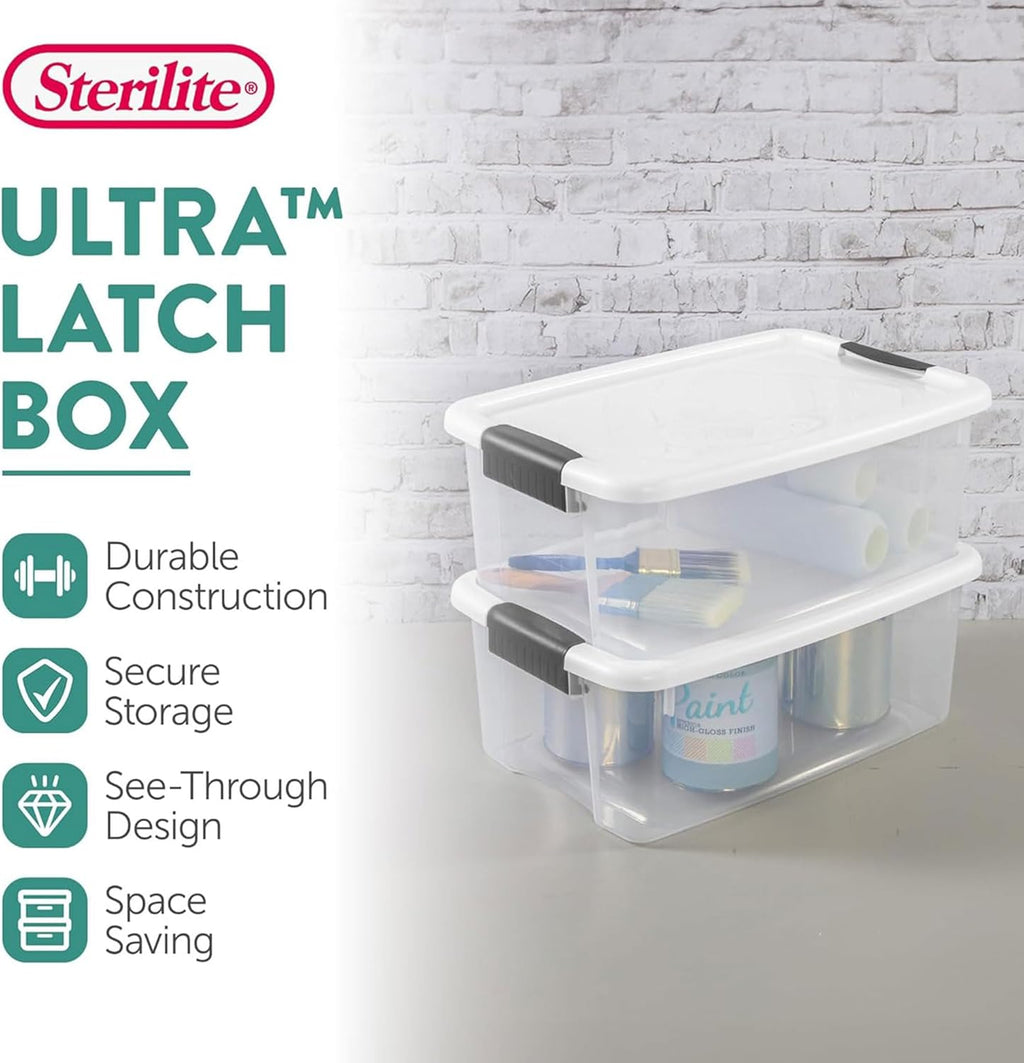Sterilite 6-Pack Stackable Storage Bin with Lid, Clear Plastic Design, 18 Quart - Grand Goldman