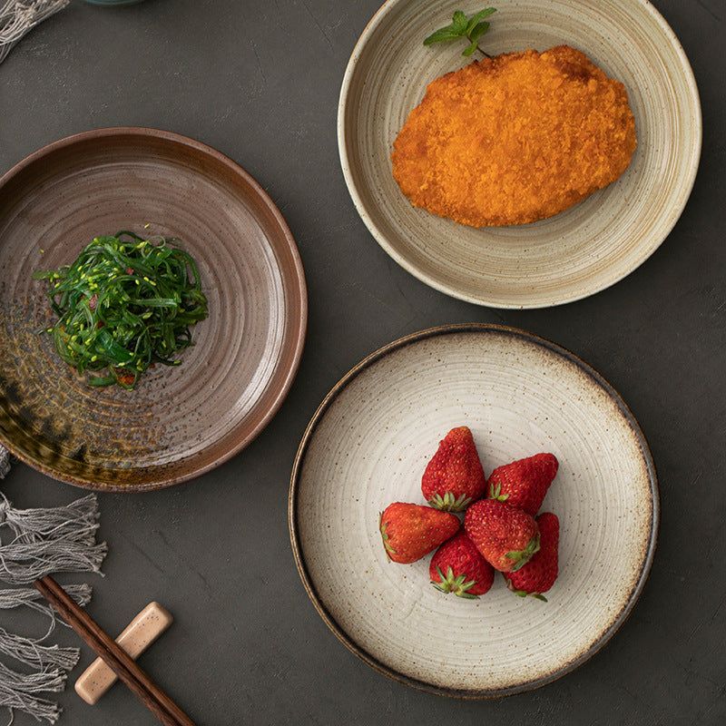 Stoneware Plate Dish Retro Household Ceramic Tableware Tray Plate - Grand Goldman