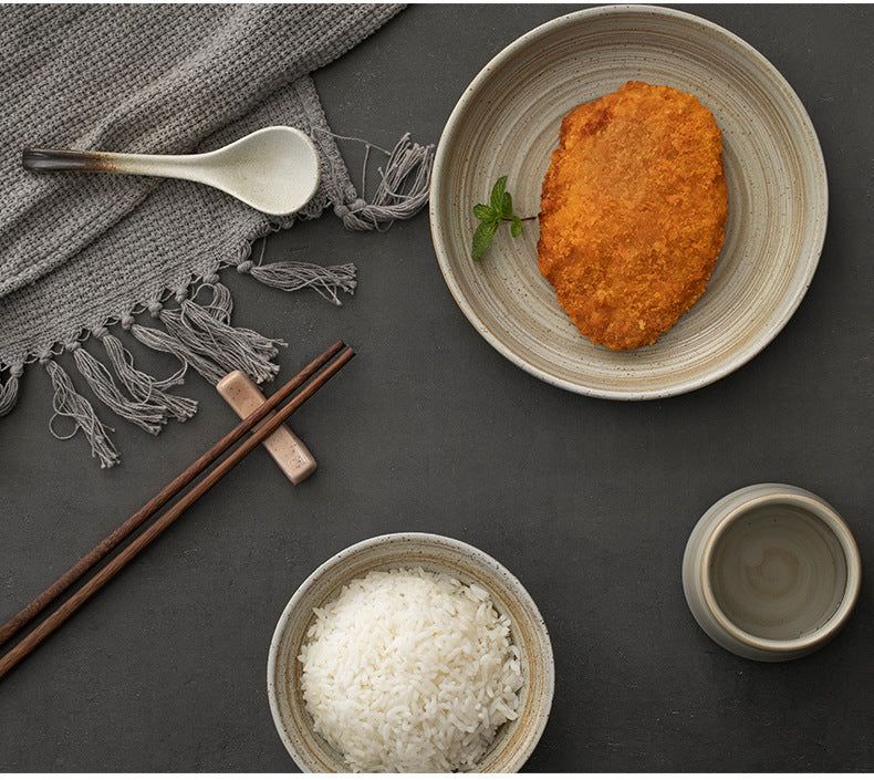 Stoneware Plate Dish Retro Household Ceramic Tableware Tray Plate - Grand Goldman