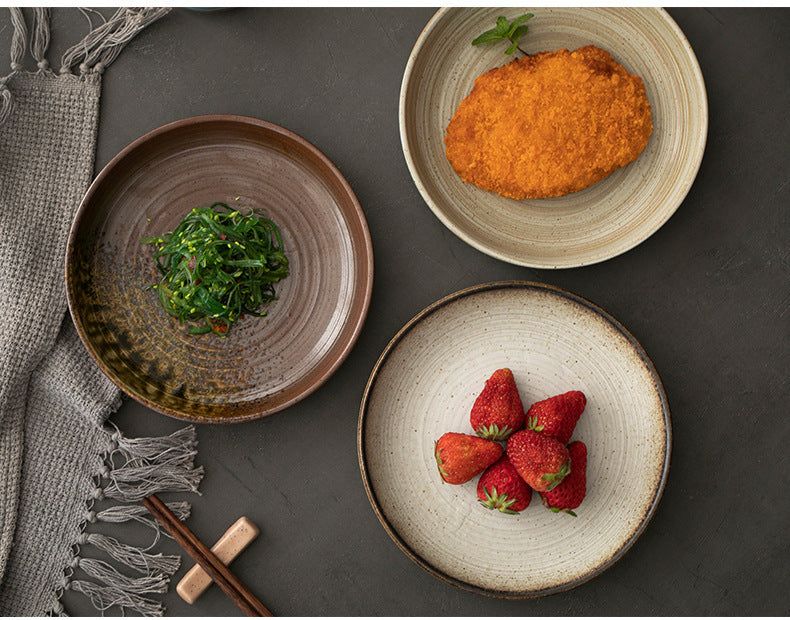 Stoneware Plate Dish Retro Household Ceramic Tableware Tray Plate - Grand Goldman