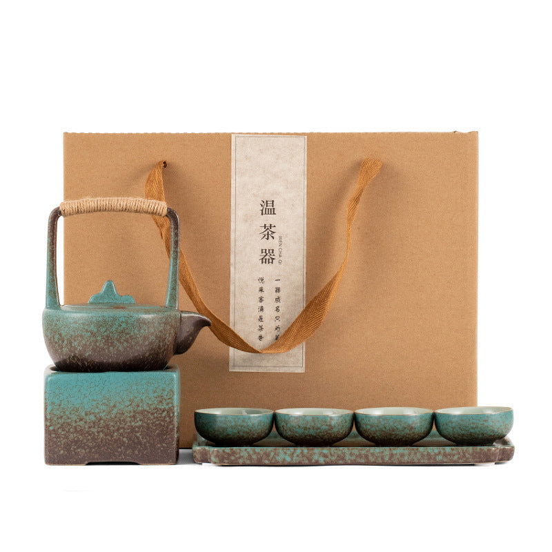Stoneware Japanese Kung Fu Tea Set, One Pot, Four Cups With Dry Tea Tray, Tea Maker, Warm Tea Gift Box Set - Grand Goldman