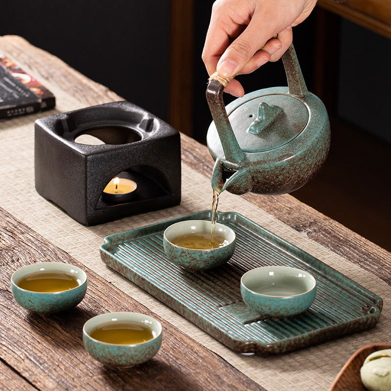 Stoneware Japanese Kung Fu Tea Set, One Pot, Four Cups With Dry Tea Tray, Tea Maker, Warm Tea Gift Box Set - Grand Goldman
