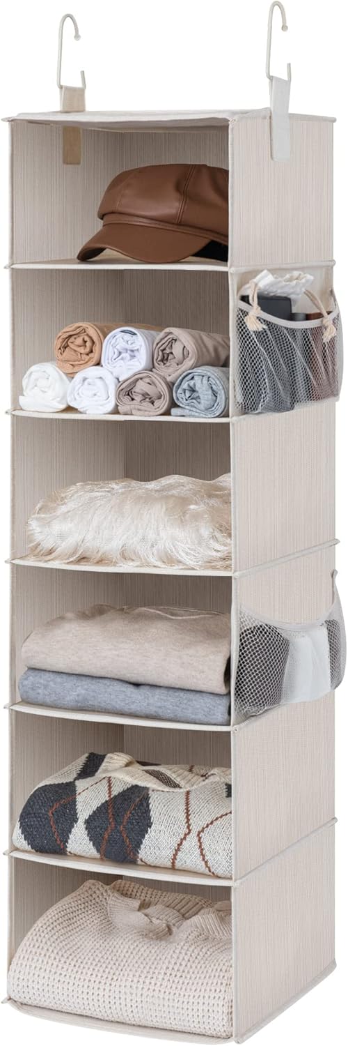 StorageWorks 5-Shelf Jumbo Hanging Storage Closet, Hanging Organizer for Closet Rod, Hanging Cloth Organizer Storage, Canvas, Gray, 13" D x 15" W x 47 ¾" H - Grand Goldman