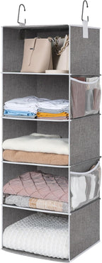 StorageWorks 5-Shelf Jumbo Hanging Storage Closet, Hanging Organizer for Closet Rod, Hanging Cloth Organizer Storage, Canvas, Gray, 13" D x 15" W x 47 ¾" H - Grand Goldman