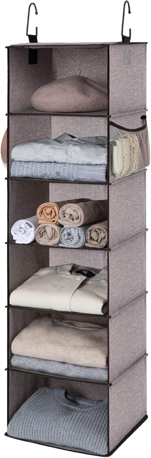 StorageWorks 5-Shelf Jumbo Hanging Storage Closet, Hanging Organizer for Closet Rod, Hanging Cloth Organizer Storage, Canvas, Gray, 13" D x 15" W x 47 ¾" H - Grand Goldman