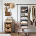 StorageWorks 5-Shelf Jumbo Hanging Storage Closet, Hanging Organizer for Closet Rod, Hanging Cloth Organizer Storage, Canvas, Gray, 13" D x 15" W x 47 ¾" H - Grand Goldman