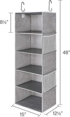 StorageWorks 5-Shelf Jumbo Hanging Storage Closet, Hanging Organizer for Closet Rod, Hanging Cloth Organizer Storage, Canvas, Gray, 13" D x 15" W x 47 ¾" H - Grand Goldman