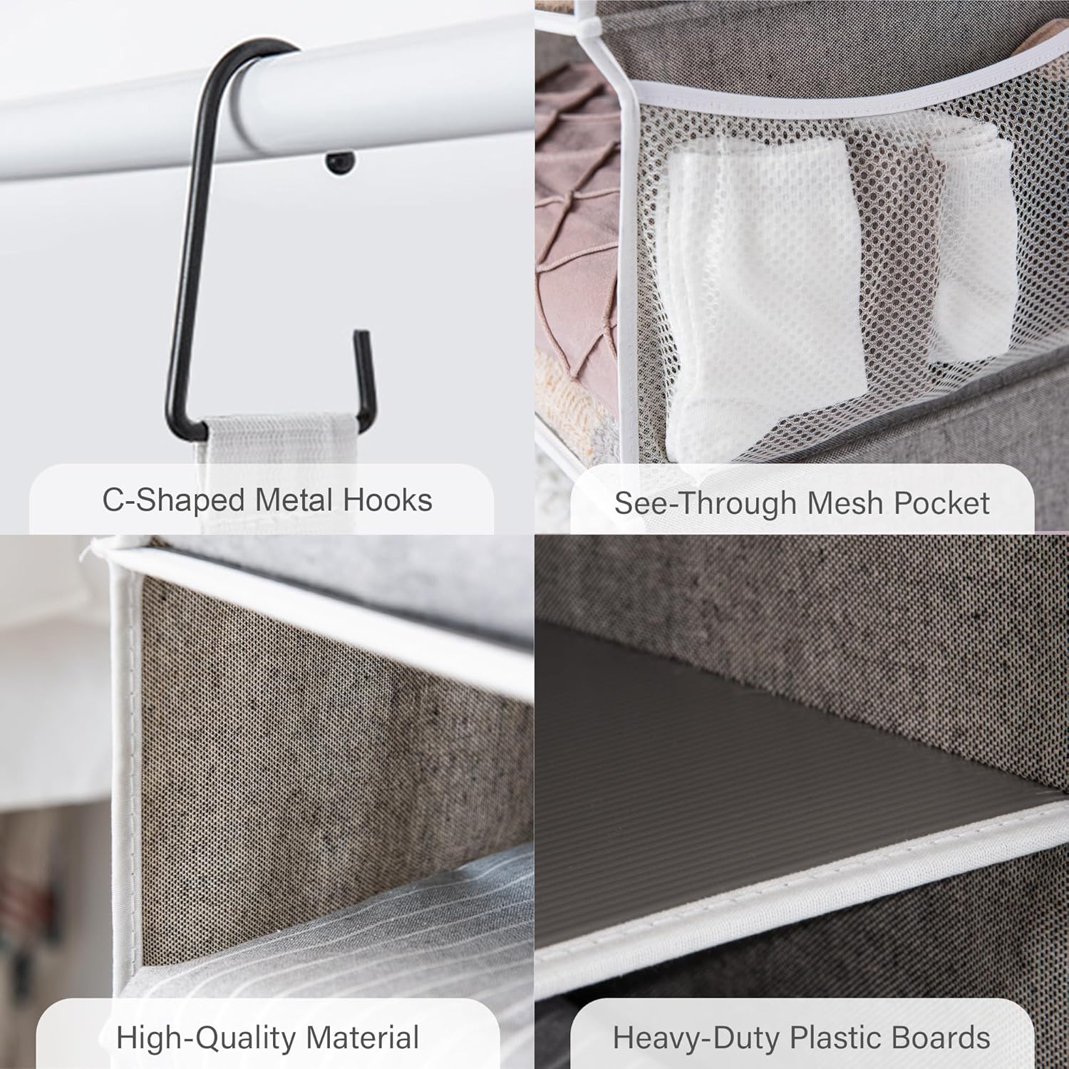 StorageWorks 5-Shelf Jumbo Hanging Storage Closet, Hanging Organizer for Closet Rod, Hanging Cloth Organizer Storage, Canvas, Gray, 13" D x 15" W x 47 ¾" H - Grand Goldman